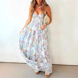 Daiiibabyyy  Sexy Low Cut Halter Floral Printed Dress Elegant Sleeveless Hollow Out Pleat Dress Summer New High Waist Backless Evening Dress