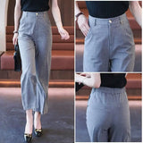 DAIIIBABYYY  -  Nine-point Wide-leg Pants for Women in Summer Thin New High-waist Drooping Ice Silk Suit Women's Slim Straight Pants