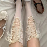 Daiiibabyyy  French Retro Ballet Style Lace Stockings for Women Girls Princess Dress Lolita Over The Knee Socks Daily Sweet Skirt Long Sock
