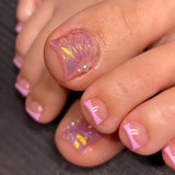 Daiiibabyyy  24pcs False Toenails Detachable Flower Pearl Design Stick on Nail Rose Red French Tips Fake Nail Set Short Square Press on Nails