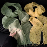 Daiiibabyyy  Women Pure Linen Polka Dot Scarf Breathable Spring Summer Elegant Tassel Long Neck Scarf Thin Neck Scarf for Women 2pcs/lot