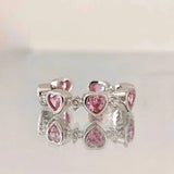 Daiiibabyyy Korean Sweet Pink Heart Zircon Opening Ring for Women Girls 2022 New Trendy Design Luxury Adjustable Finger Rings Set Jewelry