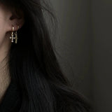 Daiiibabyyy  Silver Zircon Cross Pendant Hoop Earrings for Women Punk Personality Fashion Jewelry Minimalist Accessories