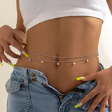 Daiiibabyyy  Sexy Double Layer Colorful Stone Chain for Women Crystal Butterfly Waist Bead Belly Chain Belly Belt Summer Beach Body Jewelry