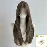 Daiiibabyyy  LuxuriouslySilky Wig Smoky Ashen Chocolate Wig ExtraVoluminous Layered Straight Wig FullHead Elegant Luxurious Hairpiece