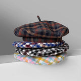 Daiiibabyyy  Autumn Winter British Color Plaid Flying Saucer Hat for Women Autumn Style Versatile Retro Checked Beret Fashion Painter Cap