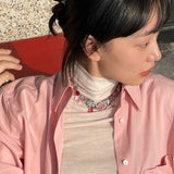 Daiiibabyyy  Y2K Jewelry Pink Crystal Flower Necklace for Women Cool Korean Fashion Cool Accessories Punk 90s Aesthetic Necklaces Cute