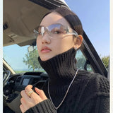 Daiiibabyyy  Cyberpunk All Inclusive Star Sunglasses Female Pilot Transparent Y2K Millennium Sunglasses Sports Cycling