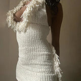 DAIIIBABYYY  -  Knitted Fringe Halter Dress Women Elegant Sexy Mini Dress Luxury Bodycon Sweater Dress Autumn Clothes Tassel Crochet Dress