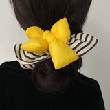 Daiiibabyyy  1PC Striped Hair Scrunchies With Puffy Bows, Colorful Cute Hair Ties, Fashionable Hair Accessories For Women