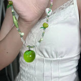 DAIIIBABYYY  -  New Cute Harajuku Cartoon Fruit Ceramic Pendant Green Charm Beads Choker Necklace Women Y2K Jewelry Aesthetic Summer Accessories