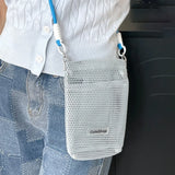 Daiiibabyyy  Small Hollow Mesh Bag Messenger Bag for Women Mini Mobile Phone Bag Portable Shoulder Bag Large Capacity Storage Hanging Bag