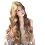 DAIIIBABYYY  -  New Style Long Curls Middle Part Linen Brown Natural Wind Lolita Internet Famous Full Head Cover Synthetic Hair Extension