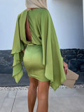 DAIIIBABYYY  -  Women Loungewear Three Quarter Batwing Sleeve Mini Dress, Spring Summer O-Neck Holiday Party Dress, Backless Simple Ladies Dress