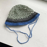 DAIIIBABYYY  -  Mori Girl Bucket Hat Japanese Hand-woven Hollowed-out Contrasting Fisherman's Cap Sweet and Cute Lace-up Straw Beach Caps