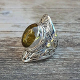 Daiiibabyyy Vintage Oval Stone Hollowed Engrave Ring for Women Men Exaggerated Personality Design Geometric Crystal Unisex Finger Rings