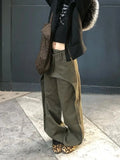 Daiiibabyyy  Green Fake Two-Piece Cargo Jeans Women Wide Leg High Waist Denim Trousers American Vintage Oversized Pants Streetwear