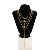 Daiiibabyyy  3Pcs Unique Cross Pendant Necklace Set for Women Simple Crystal Necklace Sweater Chain Long Y-shaped Necklace Y2K Party Jewelry
