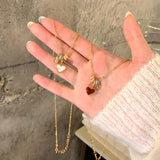 Daiiibabyyy  Cute Romantic Multicolor Enamel Circle Red Heart CZ Zircon Pendant Necklaces for Women Gold Plated Chain Chokers