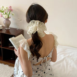 Daiiibabyyy  Women's Scrunchies Korean Version Hair Tie Beige Polka Dot Lace Hair Circle Sweet Hair Circle Elegant Hair Rope Hair Accessories