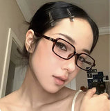 Daiiibabyyy  Women Vintage Small Square Frame Glasses Y2K Retro Harajuku Leopard Eyeglasses Reading Spectacle Blue Light Blocking Eyewears
