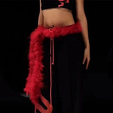 Daiiibabyyy  Jeans Pants Decor Super Soft Punk Fur Belt Y2K Warm Soft Belt Fluffy Waist Chain Street Dance Accessory