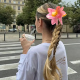 DAIIIBABYYY  -  1pc solid color artificial fabric Hawaiian phalaenopsis flower hair tie，suitable for seaside vacations, Wedding，daily hair ties