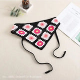Daiiibabyyy  Women's Headscarf Dopamine French Mint Mambo Style Knitted Flower Triangular Headscarf Country Style Seaside Photo Girl Headband