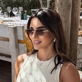 Daiiibabyyy  Retro Frameless Trimmed Cat Eye Rivet Small Frame Sunglasses for Men and Women Round Face Slimming Hip-hop Trampoline Sunglasses
