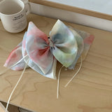 Daiiibabyyy  Girl's Scrunchies Korean Version Rainbow Pearl Large Hair Band Sweet Style Hair Tie Pleated Twisted Hair Band Bow Cute Hair Clip
