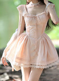 Daiiibabyyy  Kawaii Pink Mini Dress Women Party Cutecore Lace Patchwork Dresses Summer Japanese Fashion Flying Sleeve Bodycon A Line Vestidos