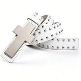 Daiiibabyyy  Unisex Punk Rock Studded Belt Gothic Metal Cross Rivet Waist Belts Vintage Hip Hop Style Belt for Women Men Fashion Waist Band