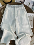 DAIIIBABYYY  -  New Sequins Decor Satin White Pants For Women Summer Thin Design Heavy Industry Shining High Waist Slimming Wide Leg Pants