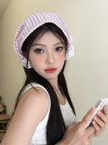 Daiiibabyyy  -  French Lace Striped Headscarf Women Summer  Atmosphere Headgear Hair Accessories Photo Sweet Cute Triangular Towel Thin Headband