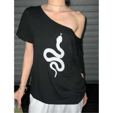 DAIIIBABYYY  -  Snake Graphic T Shirts Short Sleeve Loose Summer Tops Gothic 2000s Clothes Y2k T-shirts Tees Woman Clothing Goth Chic