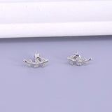 Daiiibabyyy 925 Sterling Silver Authentic Spring Leaf Leaves Clear CZ Zircon Stud Earrings for Women Fashion Earrings Jewelry Gift