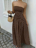 Daiiibabyyy  Elegant strapless waist cinching slimming dress with polka dot sexy off shoulder spring/summer new A-line skirt