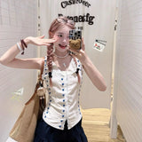 Daiiibabyyy  Sweet Stylish Design Sleeveless Versatile Shirt Women Summer Niche Embroidery Slim Fit Slimming Spicy Girl Top