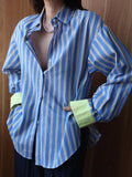 DAIIIBABYYY  -  Spring and Autumn New Striped Long-sleeved Shirt and Korean Version of Loose Slim Mid-length Shirt Fashion Casual Shirt
