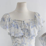 DAIIIBABYYY  -  Elegant Princess Womens Dresses Floral Print Off Shoulder Slash Neck Fairy Birthday Party Midi Dress Beach A-Line Vestidos New