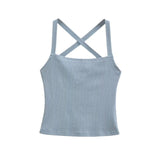 Daiiibabyyy  Solid Color Sexy Back-Cross-Strap Tank Top For Women New Summer Slim-Fit Short Outerwear Base Top Pure Desire Casual Style 56ZA