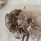 Daiiibabyyy  1PC Sweet Lace Polka Dot Tulle Scrunchie, Satin Bow Ribbon Hair Band, Elegant Fairy Hair Accessory For Women Casual Daily Party