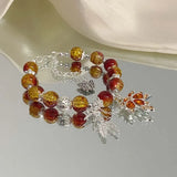 Daiiibabyyy  New Trendy Red Crystal Beaded Maple Leaf Bracelet for Women Fashion Butterfly Feather Pendant Bracelet Friendship Jewelry Gift