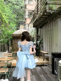 Daiiibabyyy  Bow trailing on the run Princess skirt French dress Women's spring and summer adult dress Waist short skirt