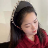 Daiiibabyyy  Headwear Irregular Wide Hairband Rhinestone Waterproof Pearls Sponge Headband Sparkling Gorgeous Rhinestone Korean Hair Hoop