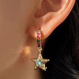 Daiiibabyyy  Vintage Heart Star Zircon Drop Dangle Earrings for Women Girl Y2K Asymmetric Pentagram Love Fashion New Jewelry Lady Gift Party