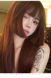 DAIIIBABYYY  -  Red Long Straight Hair Princess Cut Lolita Wig Full Head Cover Women's Fake Hair Daily Sweet Cool Sea King Fake Hair