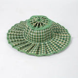 Daiiibabyyy  Plaid Print Ruffle Wide Brim Bucket Hat Foldable Sun Protection Loose Fit Summer Women Straw Hat Casual Chic Lady Sombrero