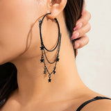 DAIIIBABYYY  -  Gothic Black Metal Big Ring Hoop Earrings Fashion Star Circle Tassel Pendant Earrings Women's Dark Style Jewelry