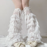 DAIIIBABYYY  -  Kawaii Lolita Lace Bow Leg Warmers Gloves Set Sweet Women Mesh Stocking Stuffers Set Leg Socks Y2K Leg Cover Accessories